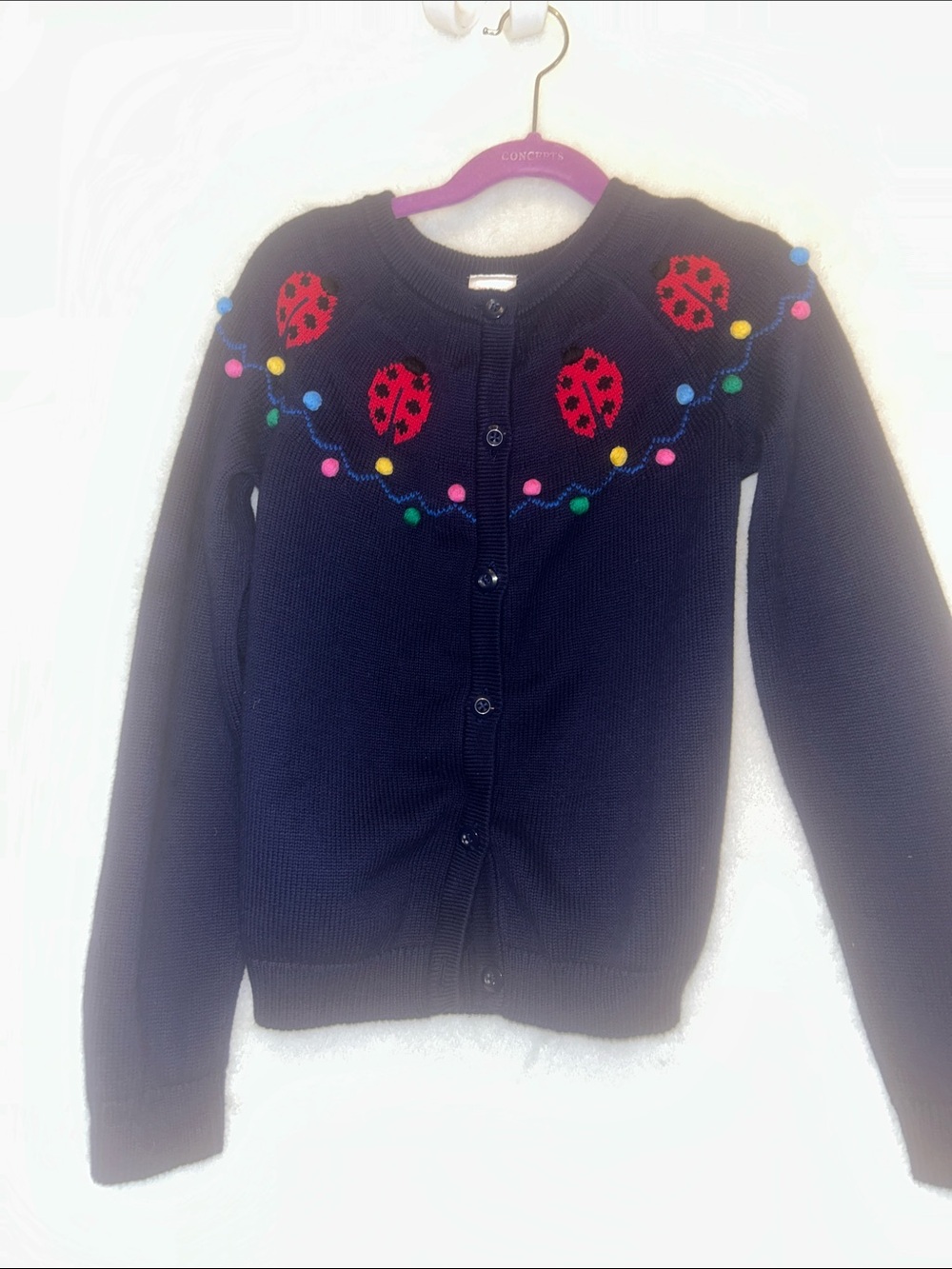 Hanna Andersen Kid’s Navy Ladybug Embroidered Cardigan Sweater